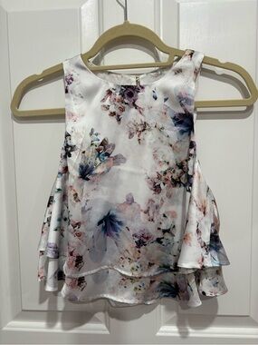 Show Me Your Mumu XS Floral Ruffle Swing Tank Top - White/Pastel